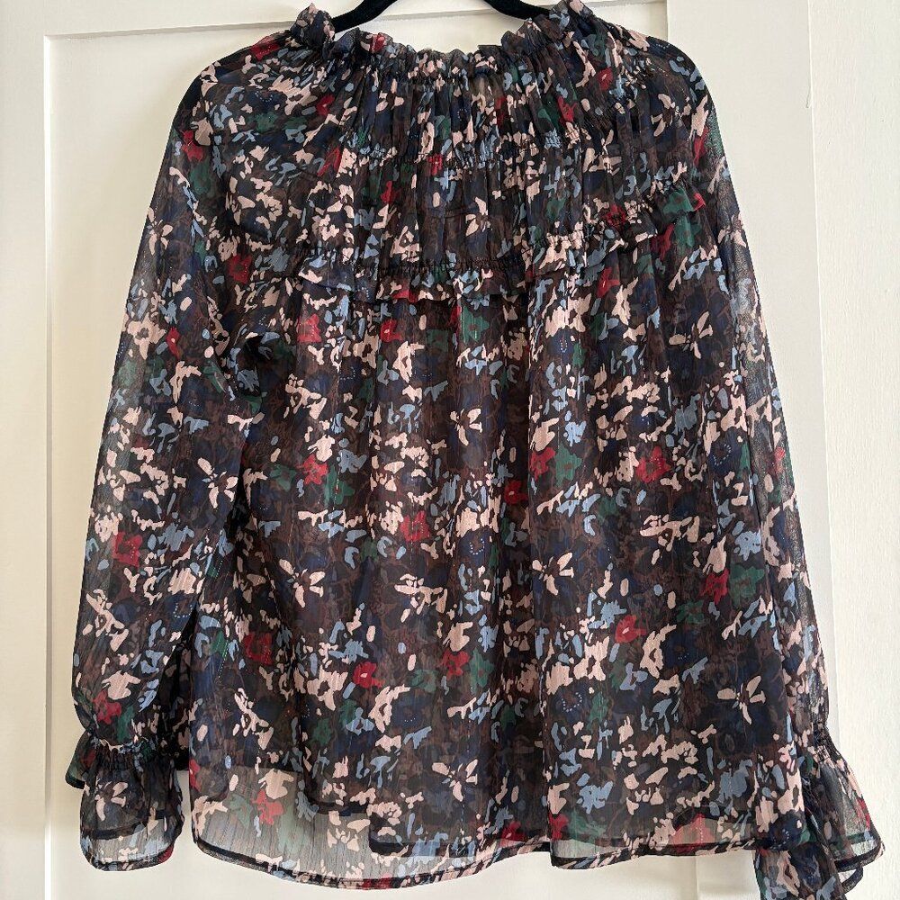 The Korner Floral Sheer Chiffon Blouse Long Sleeve Size L